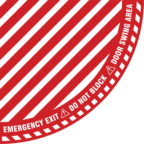 Signalisation au sol ?Emergency Exit? (sortie de secours) pour porte battante en quart de cercle, Adh&eacute;sif, Anglais avec pictogramme Distribution Industrielle GC