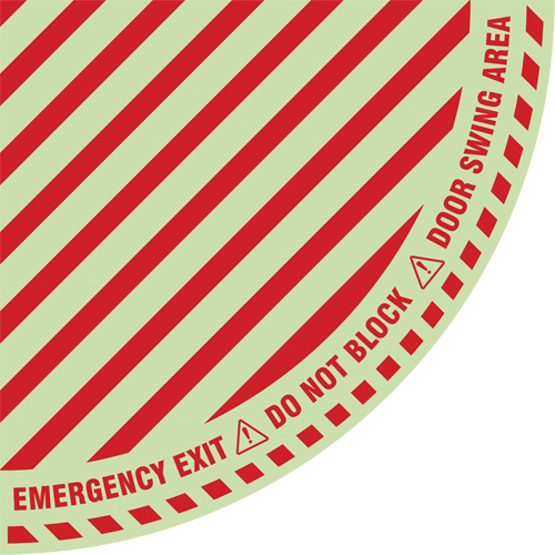 Signalisation au sol ?Emergency Exit? (sortie de secours) pour porte battante en quart de cercle, Adh&eacute;sif, Anglais avec pictogramme Distribution Industrielle GC
