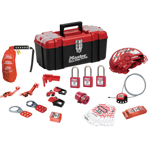 Trousse de cadenassage standard avec cadenas en thermoplastique Zenex, Ensemble &eacute;lectrique/Vanne, 27 composants compris Distribution Industrielle GC
