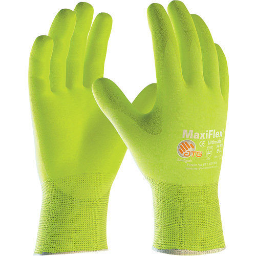 Gants sans coutures haute visibilit&eacute; ATG MaxiFlex Ultimate, Grand, R&ecirc;vetement Nitrile, Calibre 15, Enveloppe en Nylon/&eacute;lasthanne Distribution Industrielle GC