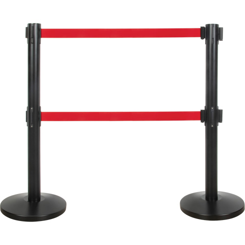 Barri&egrave;re pour le contr&ocirc;le des foules &agrave; courroie double, Acier, 35" h, Ruban Rouge, Longueur du ruban 7' Distribution Industrielle GC