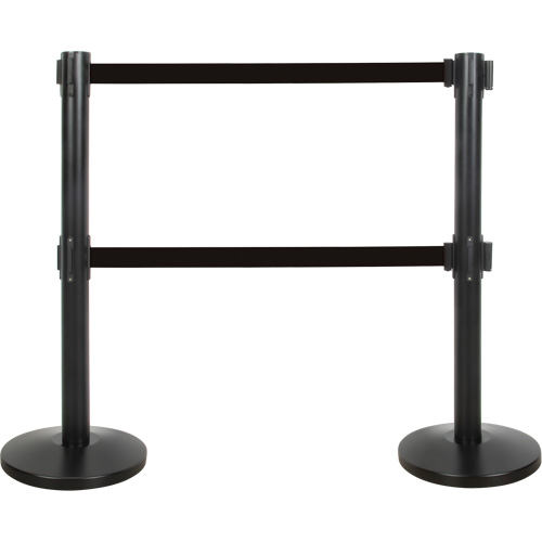 Barri&egrave;re pour le contr&ocirc;le des foules &agrave; courroie double, Acier, 35" h, Ruban Noir, Longueur du ruban 7' Distribution Industrielle GC