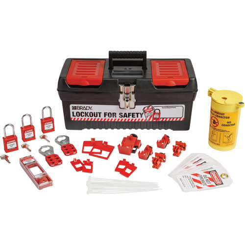 Trousse de cadenassage et d&eacute;tiquetage &eacute;lectrique avec cadenas de s&eacute;curit&eacute; en nylon dans une boîte &agrave; outils, Ensemble &eacute;lectrique, 33 composants compris Distribution Industrielle GC