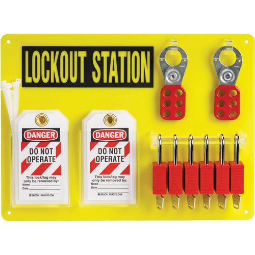 Tableau de cadenassage et &eacute;tiquetage avec cadenas de s&eacute;curit&eacute; en nylon utilisant des cl&eacute;s identiques, Cadenas Plastique, Capacit&eacute; de 6, Cadenas Compris Distribution Industrielle GC