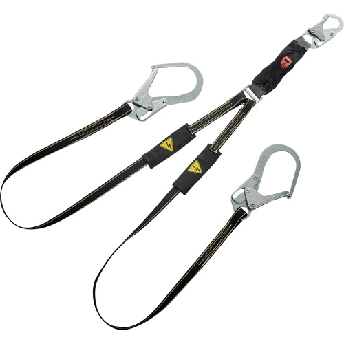 Longe &agrave; amortisseur d'&eacute;nergie pour le soudage V-Series, 6', Point d'ancrage &agrave; Crochet d'armature, Crochet mousqueton aux jambes, Kevlar/M&eacute;tal/Nylon Distribution Industrielle GC