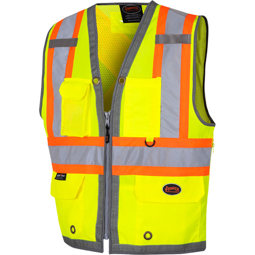 6673 Veste d'arpenteur au dos en maille avec fermeture &agrave; glissi&egrave;re, Jaune lime haute visibilit&eacute;, Petit, Polyester Distribution Industrielle GC