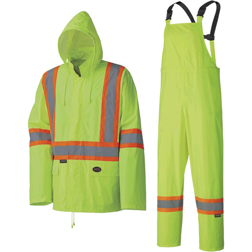 5599 Lightweight Waterproof Rain Suit, Polyester/PVC, X-Small, High Visibility Lime-Yellow Distribution Industrielle GC