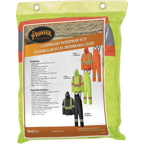 5599 Lightweight Waterproof Rain Suit, Polyester/PVC, X-Small, High Visibility Lime-Yellow Distribution Industrielle GC