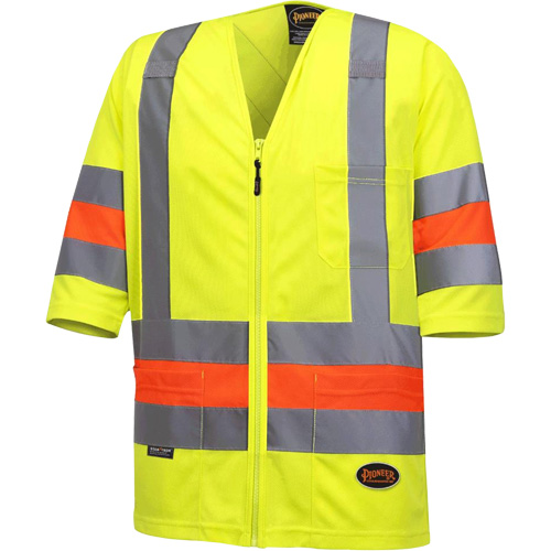 6019 Chandail de circulation &agrave; manches courtes  Qu&eacute;bec, Polyester, T-petit, Jaune lime haute visibilit&eacute; Distribution Industrielle GC