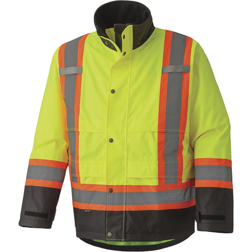 5401 Veste de s&eacute;curit&eacute; imperm&eacute;able 300D Trilobal antid&eacute;chirure, Polyester, Noir/Jaune lime haute visibilit&eacute;, T-petit Distribution Industrielle GC