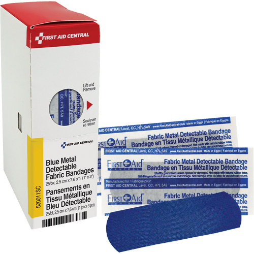 Pansements bleus d&eacute;tectables par d&eacute;tecteurs de m&eacute;taux, Rectangulaire/carr&eacute;e, 1", Tissu d&eacute;tectable, St&eacute;rile Distribution Industrielle GC