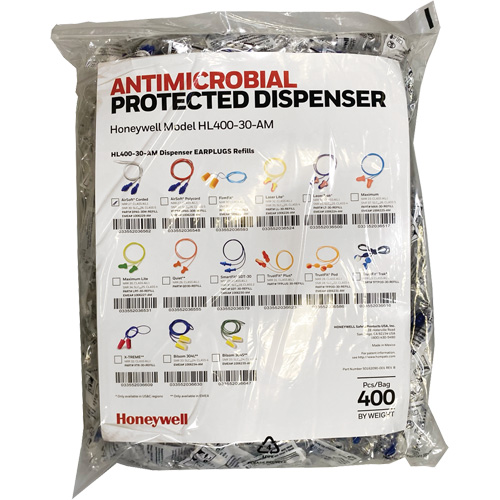 AS-30W Earplugs Refill for HL400 Dispenser, Bulk - Polybag, Corded Distribution Industrielle GC