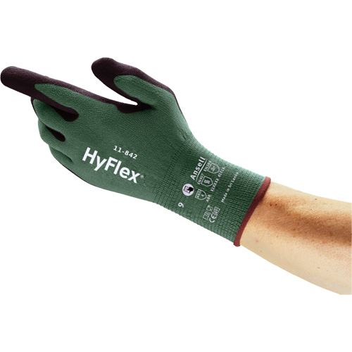 Gants polyvalents &eacute;coresponsables HyFlex 11-842, 5, R&ecirc;vetement Mousse de nitrile, Calibre 15, Enveloppe en Nylon Distribution Industrielle GC