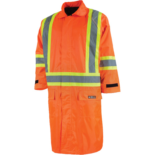 Imperm&eacute;able long avec capuchon amovible, Nylon/PVC, Petit, Orange haute visibilit&eacute; Distribution Industrielle GC