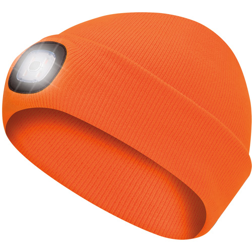 5675 Tuque en tricot avec lampe frontale &agrave; DEL, Doublure en Molleton, Taille unique, Orange haute visibilit&eacute; Distribution Industrielle GC