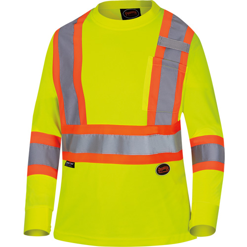 6969 Women's Bird's-Eye Long-Sleeved Safety Shirt, Polyester, X-Small, High Visibility Lime-Yellow Distribution Industrielle GC