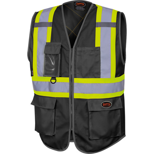 6959BK Veste de s&eacute;curit&eacute; haute visibilit&eacute; en tricot chaîne avec fermeture &agrave; glissi&egrave;re, Noir, T-petit, Polyester Distribution Industrielle GC