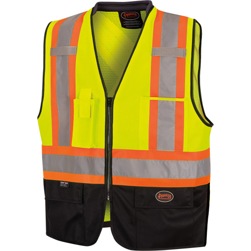 6895 Veste de s&eacute;curit&eacute; haute visibilit&eacute; bicolore avec fermeture &agrave; glissi&egrave;re sur tout le devant, Noir/Jaune lime haute visibilit&eacute;, 2T-Grand/3T-Grand, Polyester Distribution Industrielle GC