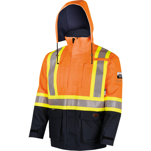 4484 Defender&reg; FR/Arc/Antistatic Trilaminate Safety Jacket, Small, Black/High Visibility Orange, 11 cal/cm² Distribution Industrielle GC