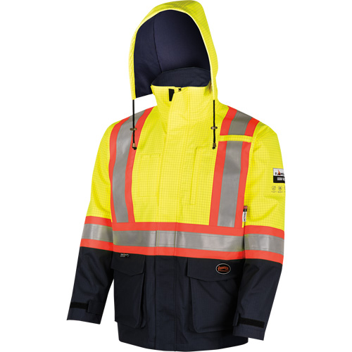 4485 Manteau de s&eacute;curit&eacute; Defender antistatique/ignifuge/anti-arc &eacute;lectrique en trilamin&eacute;, Petit, Noir/Jaune haute visibilit&eacute;, 11 cal/cm² Distribution Industrielle GC