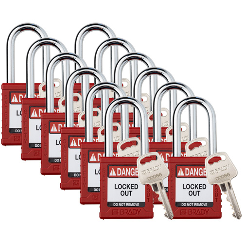 Cadenas de verrouillage Velocity, Rouge, Cl&eacute;s diff&eacute;rentes, Nylon, Largeur de 1-1/2" Distribution Industrielle GC