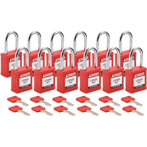 Cadenas de verrouillage Velocity, Rouge, Cl&eacute;s identiques, Nylon, Largeur de 1-1/2" Distribution Industrielle GC