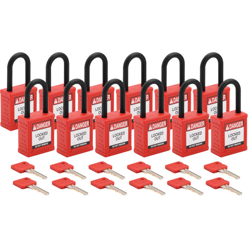 Cadenas de verrouillage Velocity, Rouge, Cl&eacute;s diff&eacute;rentes, Nylon, Largeur de 1-1/2" Distribution Industrielle GC