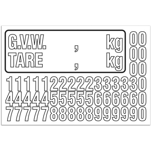 Trousse de num&eacute;rotation de la masse brute du v&eacute;hicule (MBV) pour camion, Num&eacute;ros/lettres/ponctuation assortis, Blanc Distribution Industrielle GC