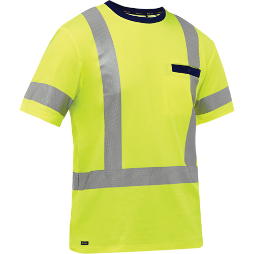 Chemise &agrave; manches courtes et X au dos Bisley, Poly-coton, Petit, Jaune lime haute visibilit&eacute; Distribution Industrielle GC