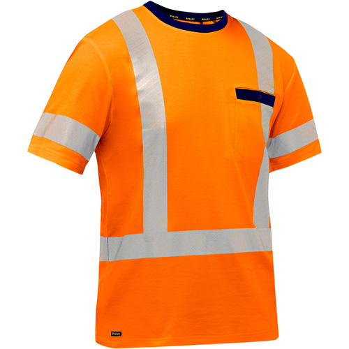 Chemise &agrave; manches courtes et X au dos Bisley, Poly-coton, Petit, Orange haute visibilit&eacute; Distribution Industrielle GC