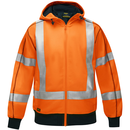 Coton ouat&eacute; doubl&eacute; de sherpa avec capuchon &agrave; fermeture &eacute;clair compl&egrave;te et X au dos Bisley, Moyen, Orange haute visibilit&eacute; Distribution Industrielle GC