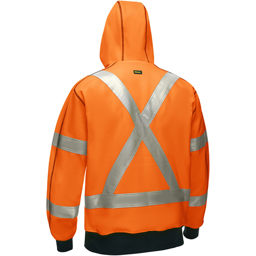 Coton ouat&eacute; doubl&eacute; de sherpa avec capuchon &agrave; fermeture &eacute;clair compl&egrave;te et X au dos Bisley, Moyen, Orange haute visibilit&eacute; Distribution Industrielle GC