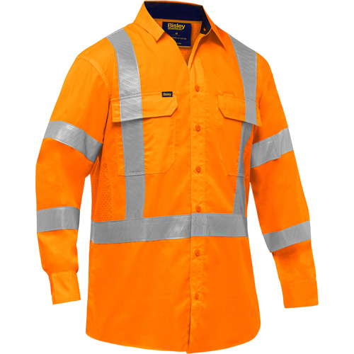 Chemise de travail &agrave; manches longues et X au dos Bisley avec X-Airflow, Poly-coton, Petit, Orange haute visibilit&eacute; Distribution Industrielle GC