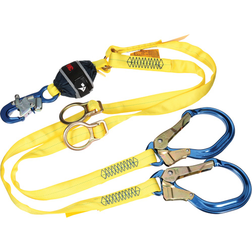 Twin-Leg Tie-Back Web Shock-Absorbing Lanyard, 6', Rebar Hook Center, Snap Hook Leg Ends, Polyester Distribution Industrielle GC