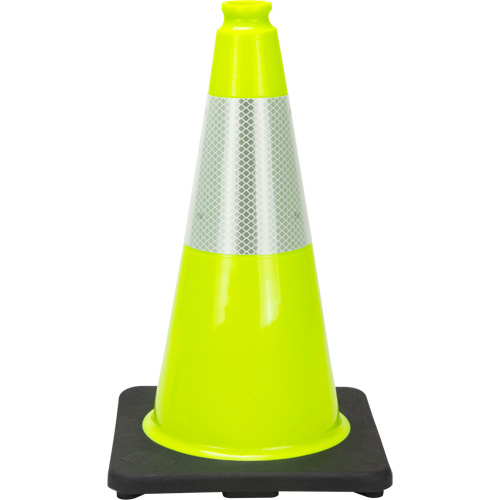 C&ocirc;ne de signalisation de premi&egrave;re qualit&eacute;, 18", Vert lime, Bande(s) r&eacute;fl&eacute;chissante(s) 6" Distribution Industrielle GC