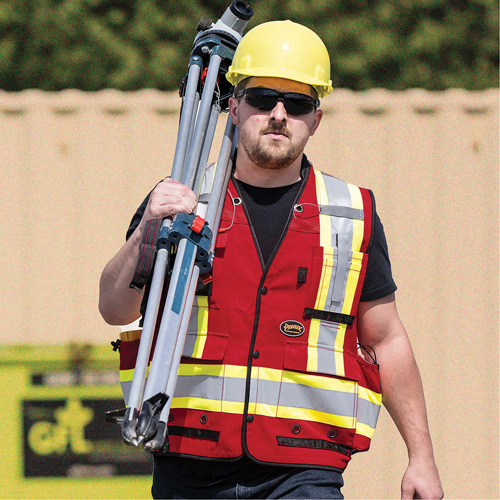 6678 Veste d'arpenteur antimicrobienne haute visibilit&eacute; avec dos en maille, Rouge, Petit, Polyester Distribution Industrielle GC