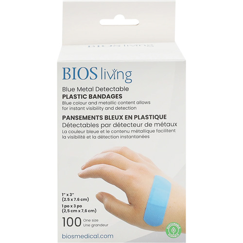 Blue Water-Resistant Bandages, Rectangular/Square, 3", Plastic Metal Detectable, Sterile Distribution Industrielle GC