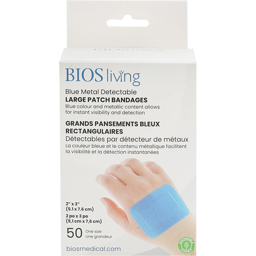 Blue Large Patch Bandages, Rectangular/Square, 3", Fabric Metal Detectable, Sterile Distribution Industrielle GC