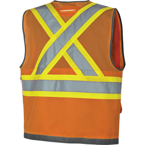 Veste de s&eacute;curit&eacute; pour arpenteur Pioneer avec fermeture &agrave; glissi&egrave;re et dos en maille, Orange haute visibilit&eacute;, Petit, Polyester Distribution Industrielle GC
