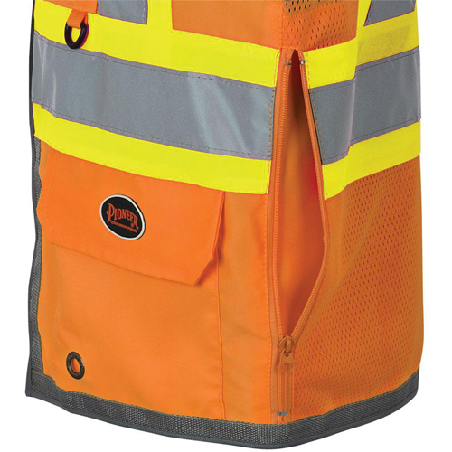 Veste de s&eacute;curit&eacute; pour arpenteur Pioneer avec fermeture &agrave; glissi&egrave;re et dos en maille, Orange haute visibilit&eacute;, Petit, Polyester Distribution Industrielle GC