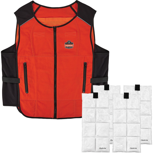 Veste de refroidissement &agrave; changement de phase l&eacute;g&egrave;re avec sachets de recharge Chill-Its 6260, Petit/Moyen, Orange Distribution Industrielle GC