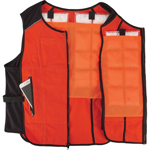 Veste de refroidissement &agrave; changement de phase l&eacute;g&egrave;re avec sachets de recharge Chill-Its 6260, Petit/Moyen, Orange Distribution Industrielle GC