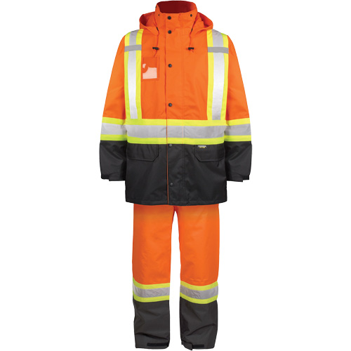 Ensemble de pluie haute visibilit&eacute; en tissu 150 deniers, Polyester, 2T-Grand, Orange haute visibilit&eacute; Distribution Industrielle GC