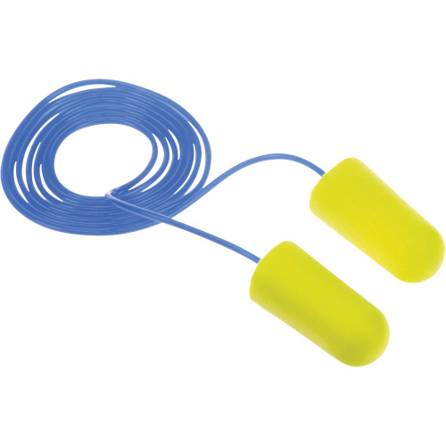 Bouchons d'oreilles n&eacute;on jaune E-A-Rsoft, Vrac - Sac en poly, Avec cordon Distribution Industrielle GC