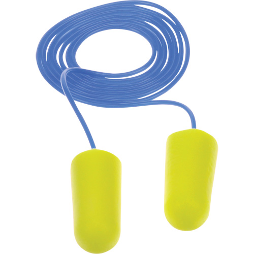 Bouchons d'oreilles n&eacute;on jaune E-A-Rsoft, Vrac - Sac en poly, Avec cordon Distribution Industrielle GC