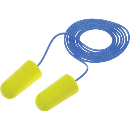 Bouchons d'oreilles n&eacute;on jaune E-A-Rsoft, Vrac - Sac en poly, Avec cordon Distribution Industrielle GC