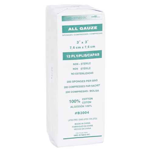 Gauze Sponges, Pad, 3" L x 3" W, Medical Device Class 1 Distribution Industrielle GC