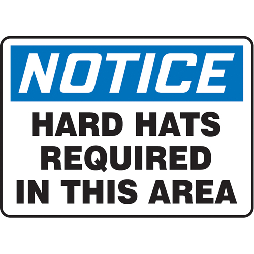 Enseigne  Hard Hats Required , 7" x 10", Vinyle, Anglais Distribution Industrielle GC