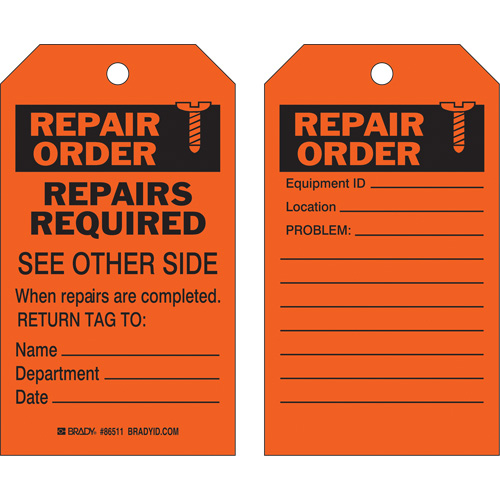 Safety Repair Tag, Polyester, 4" W x 7" H, English Distribution Industrielle GC