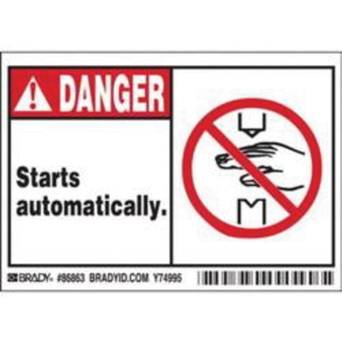 Enseigne Danger Starts Automatically, 3-1/2" x 5", Polyester, Anglais avec pictogramme Distribution Industrielle GC